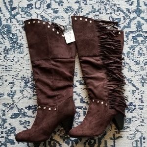 Faux Suede Brown Boots. Rue 21 Faux Suede Fringe.